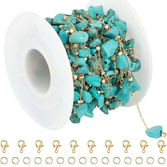 Other - 16.4 Feet/5M Gold Plated Chains for Jewelry Making Turquoise Blue Natural Stone